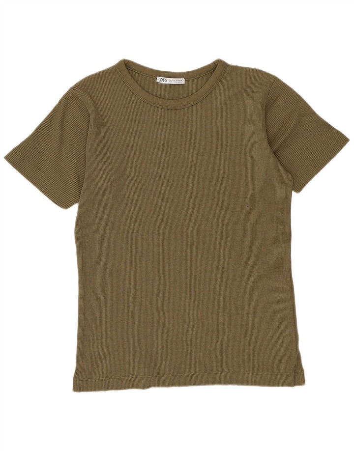 ZARA Mens T-Shirt Top Small Khaki Cotton