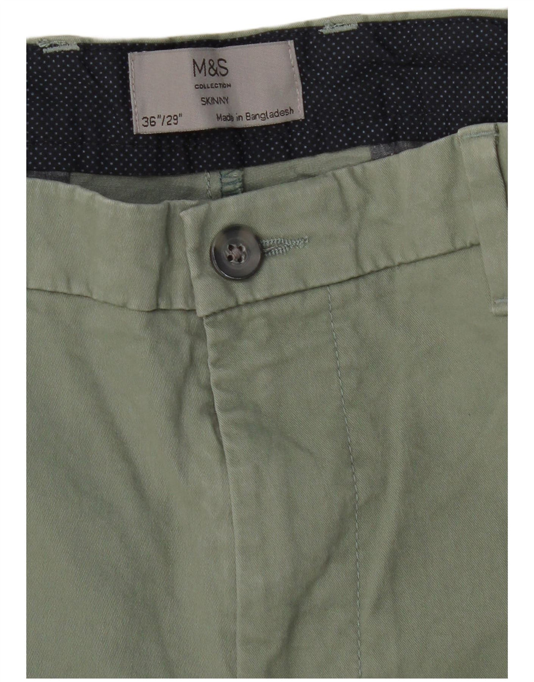 MARKS & SPENCER Mens Skinny Chino Trousers W36 L29 Green Cotton
