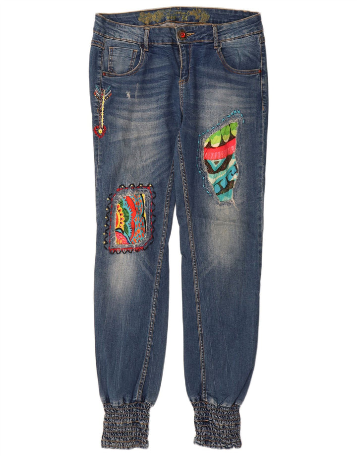 Desigual Womens Low Waist Joggers Slim Jeans W34 L32 Blue Patchwork