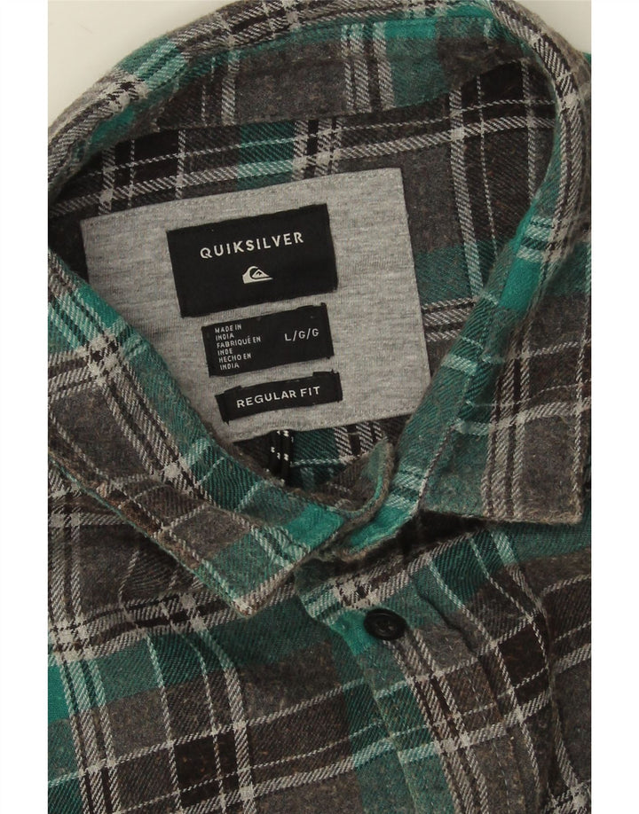 Quiksilver Mens Regular Fit Flannel Shirt Large Grey Check Cotton