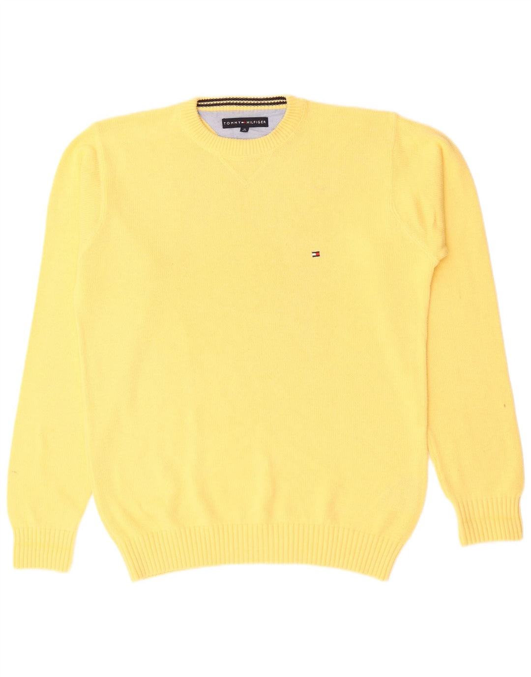 TOMMY HILFIGER Mens Crew Neck Jumper Sweater Medium Yellow Cotton
