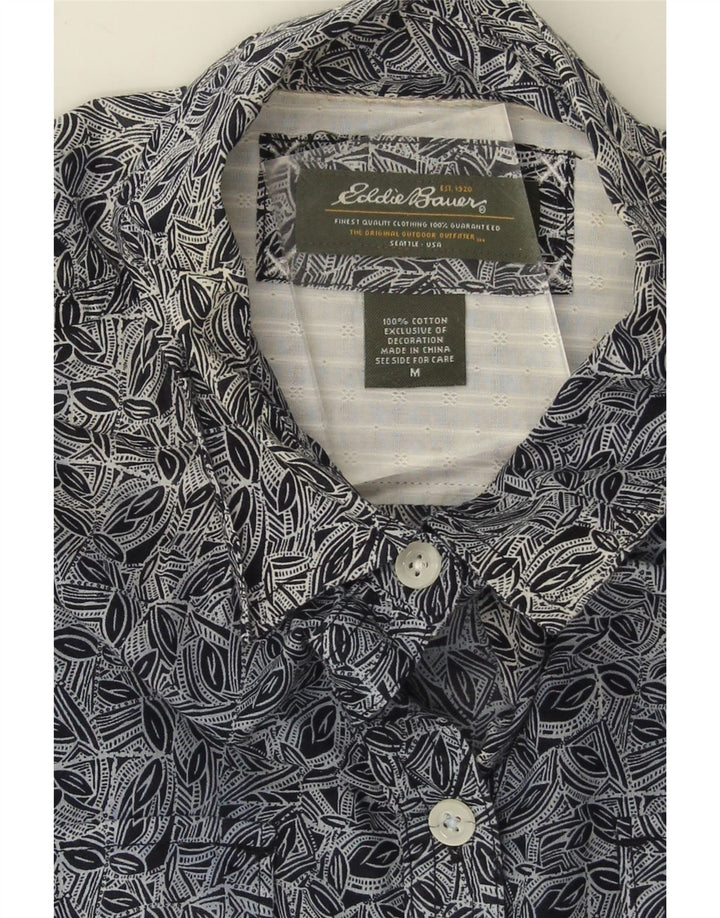 EDDIE BAUER Womens Abstract Pattern Shirt UK 14 Medium Navy Blue Cotton Vintage Eddie Bauer and Second-Hand Eddie Bauer from Messina Hembry 