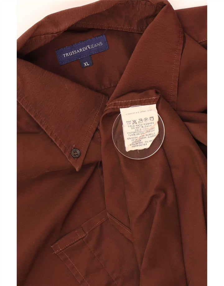 Trussardi Mens Shirt XL Brown Cotton