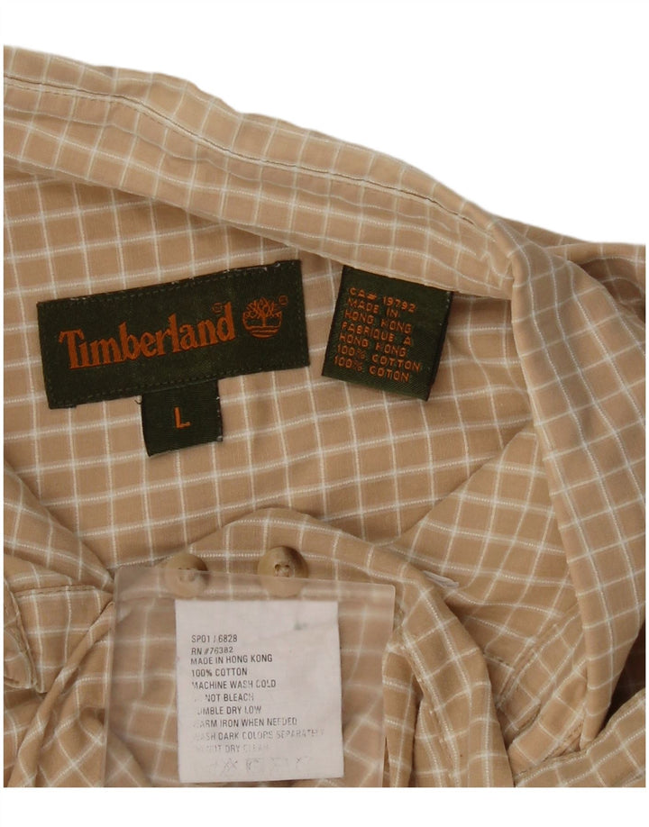 Timberland Mens Short Sleeve Shirt Large Beige Check Cotton