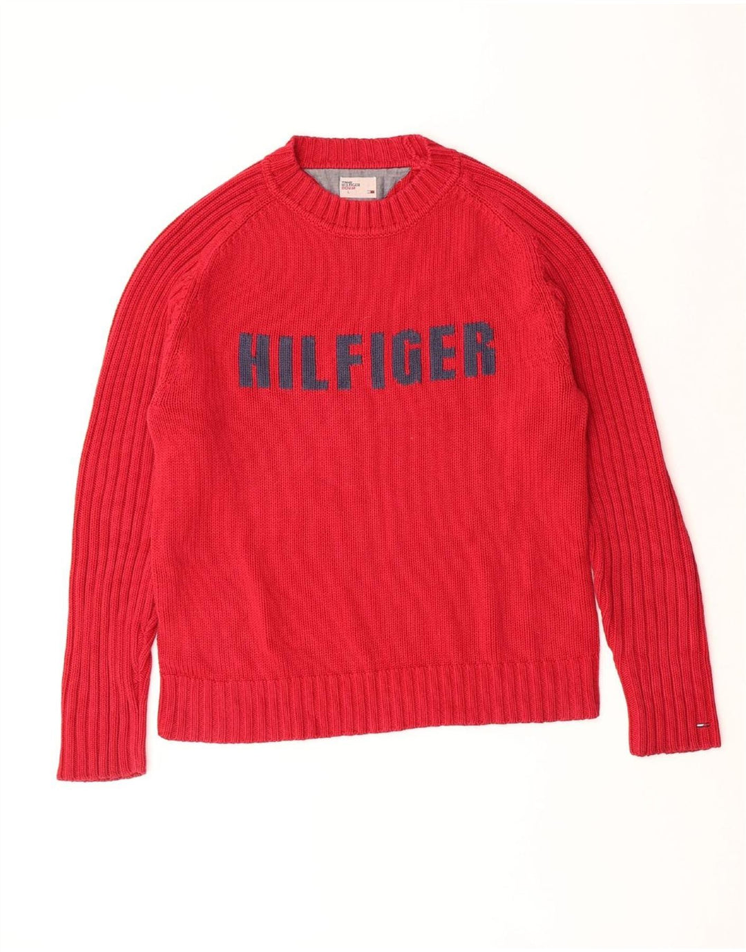 TOMMY HILFIGER Mens Graphic Crew Neck Jumper Sweater Large Red Classic