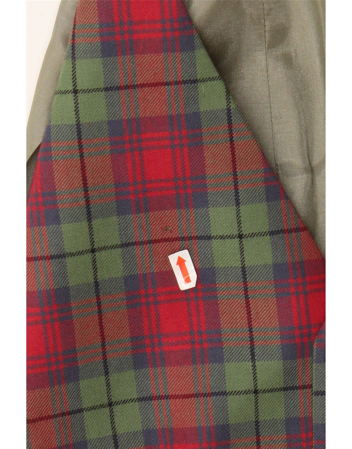 VINTAGE Mens Waistcoat Large Red Plaid Polyester