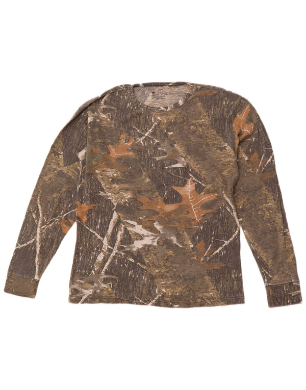 VINTAGE Mens Top Long Sleeve Large Beige Camouflage Cotton