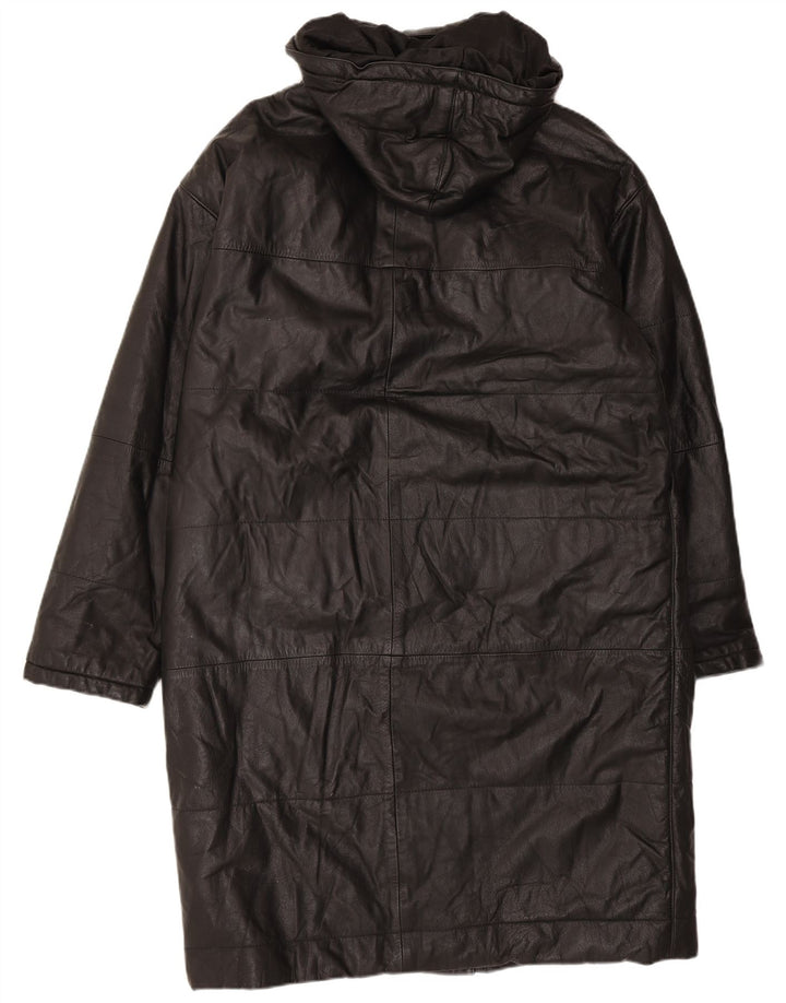 Orfatti Womens Hooded Leather Coat IT 48 XL Black
