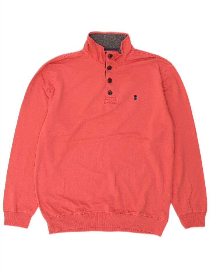 Izod Mens Button Neck Sweatshirt Jumper Medium Red Cotton