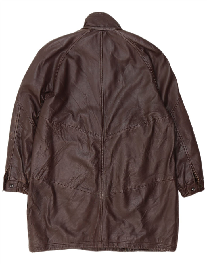 VINTAGE Womens Oversized Leather Coat EU 40 Medium Brown Leather