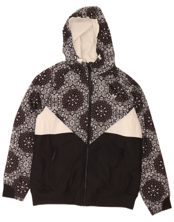 Adidas Womens Zip Hoodie Sweater UK 16 Large Black Paisley Polyester