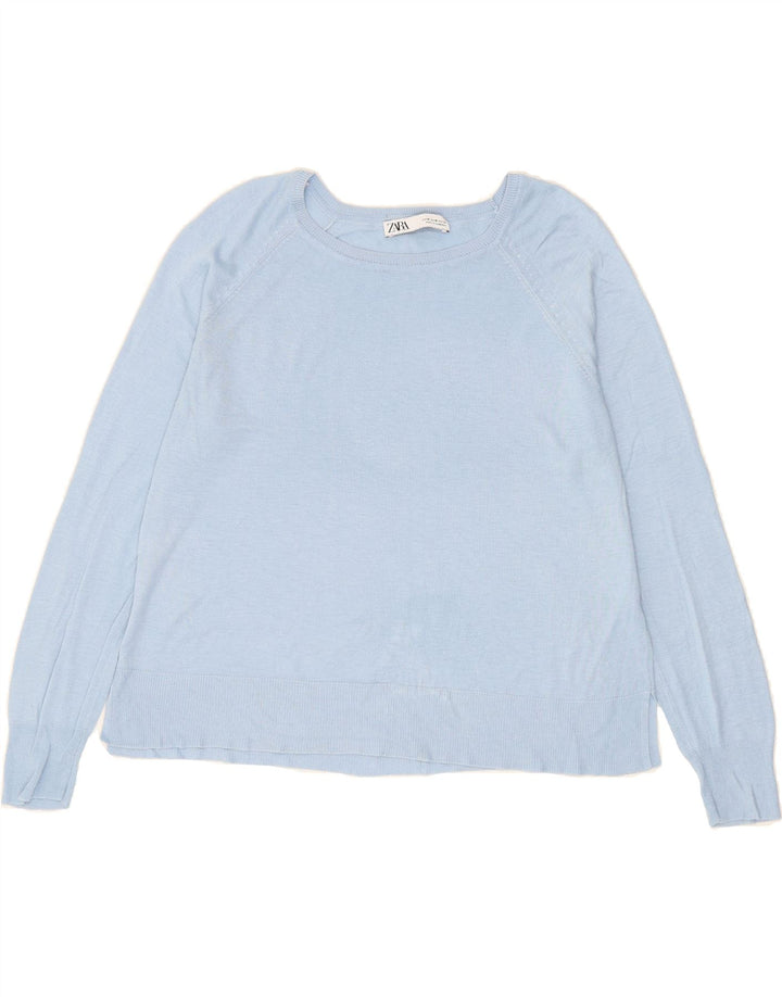 ZARA Womens Boat Neck Jumper Sweater UK 14 Medium Blue Vintage Zara and Second-Hand Zara from Messina Hembry 