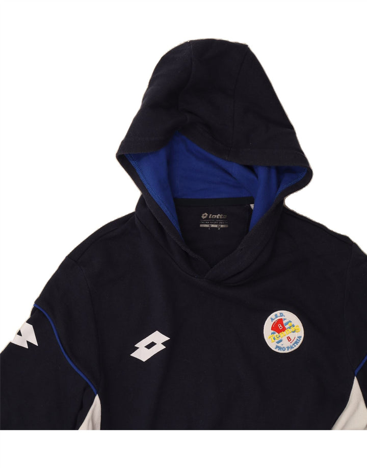 LOTTO Mens Hoodie Jumper Medium Navy Blue Colourblock Vintage Lotto and Second-Hand Lotto from Messina Hembry 