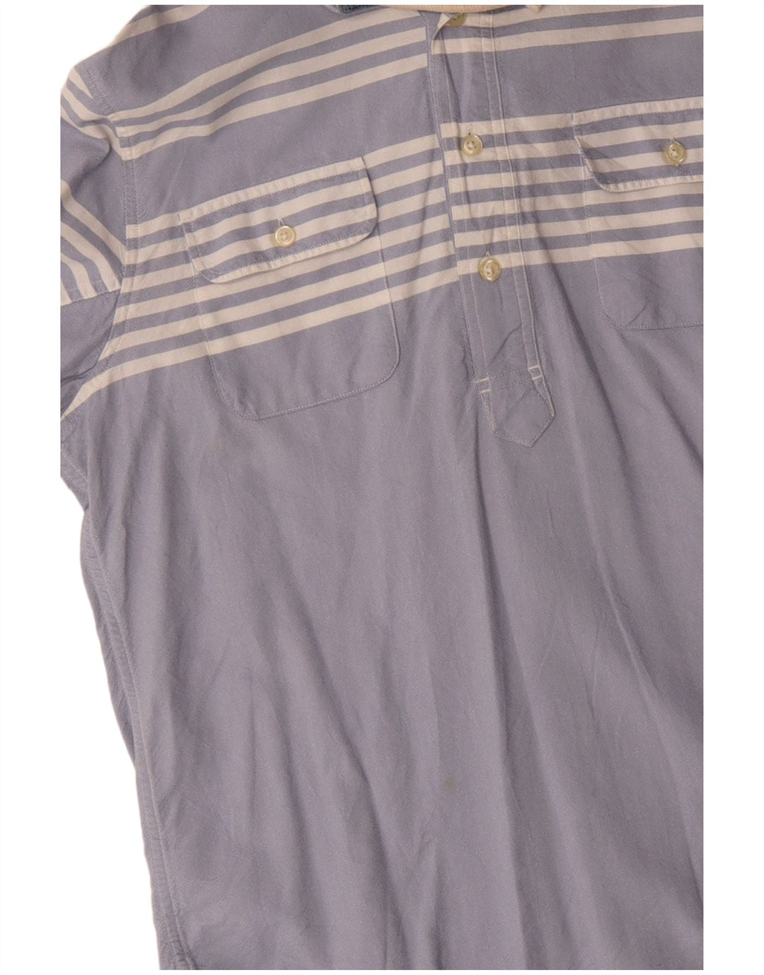 CHAPS Mens Hooded Pullover Shirt Medium Blue Striped Cotton