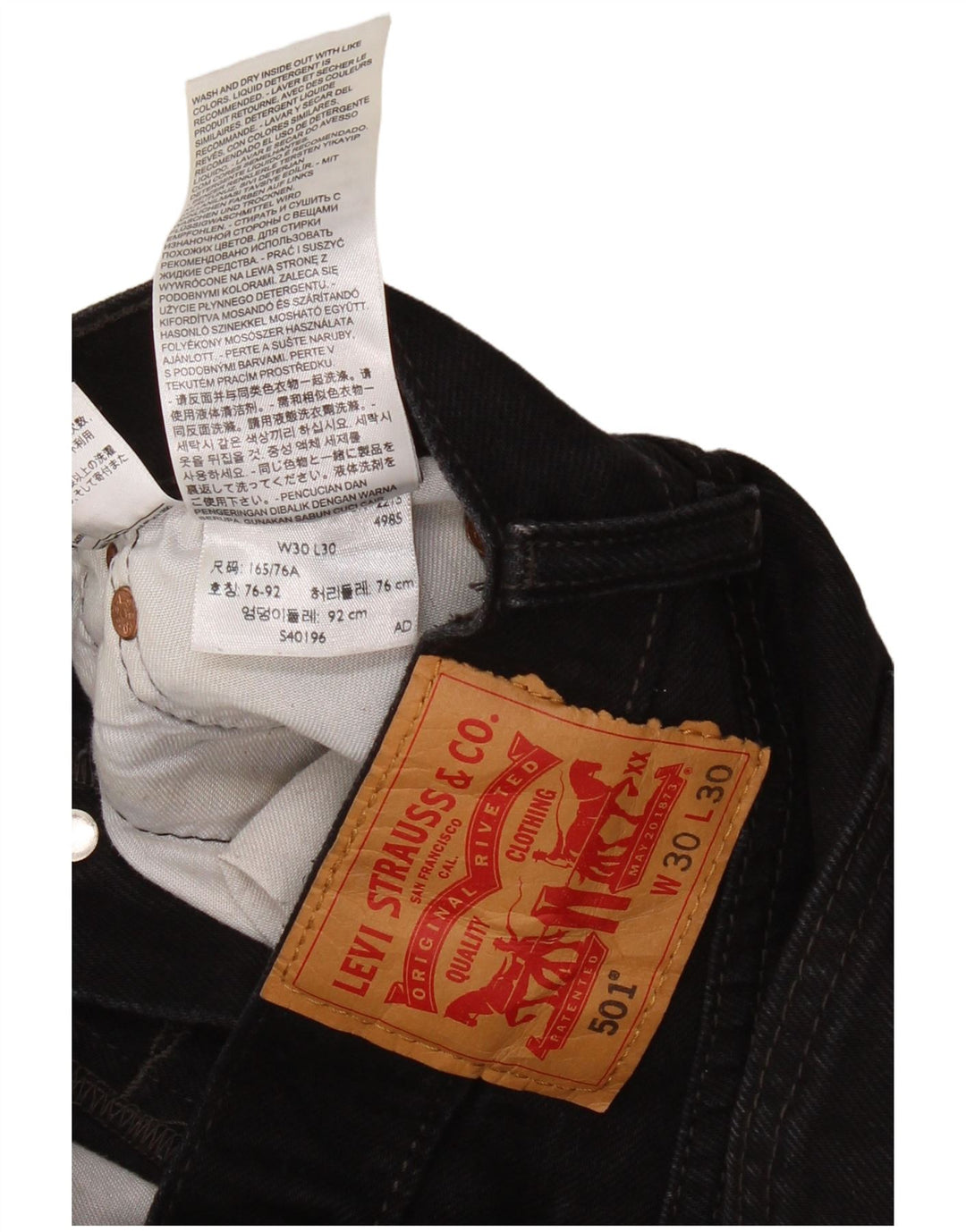 LEVI'S Mens 501 Straight Jeans W30 L26 Black Cotton