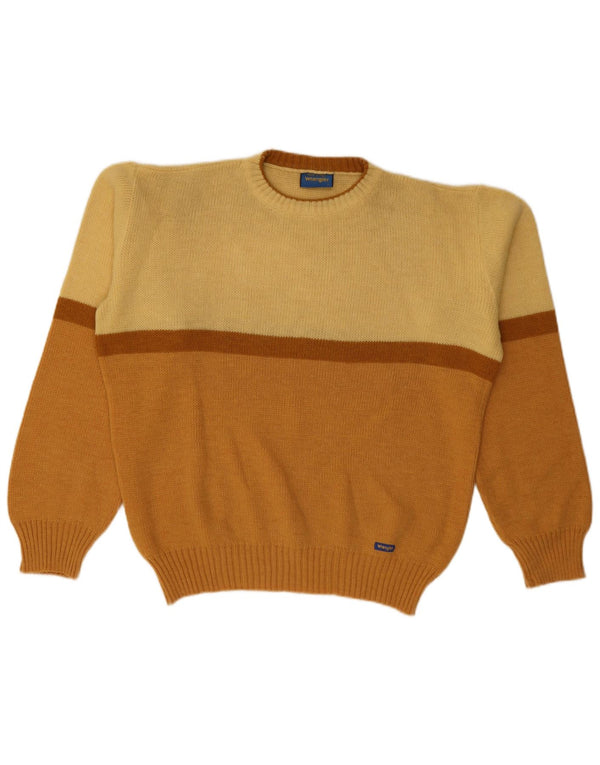 Wrangler Mens Crew Neck Jumper Sweater Large Orange Colourblock Polyacrylic