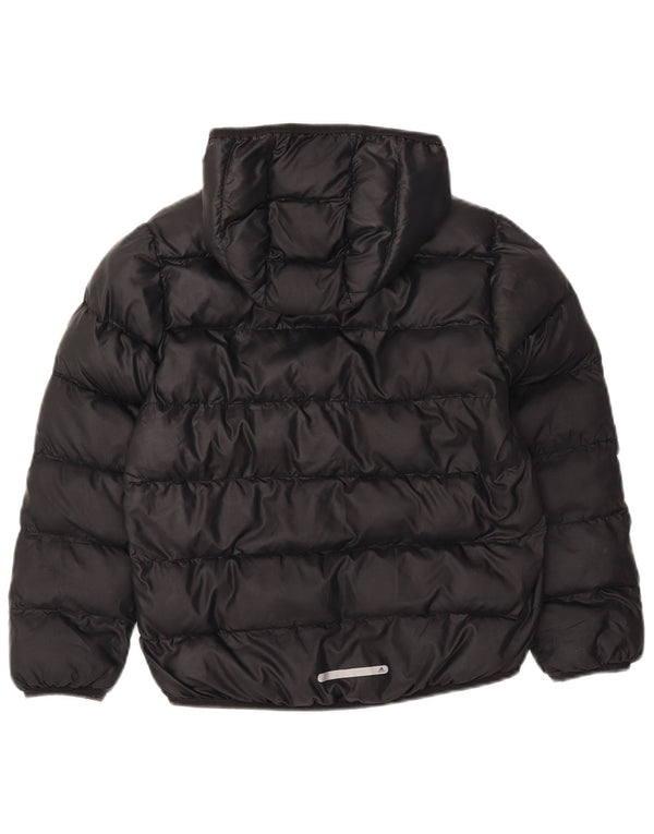 ADIDAS Boys Hooded Padded Jacket 9-10 Years Black Polyester