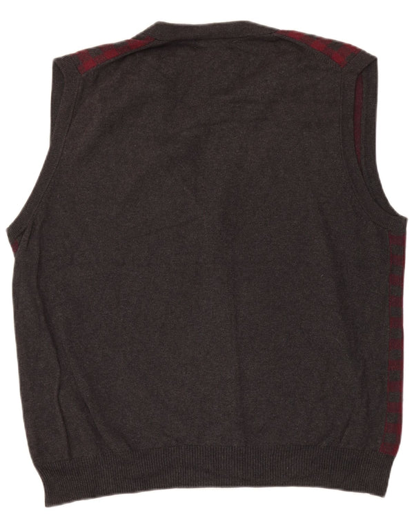 Nautica Mens Sleeveless Cardigan Sweater Large Grey Gingham Cotton