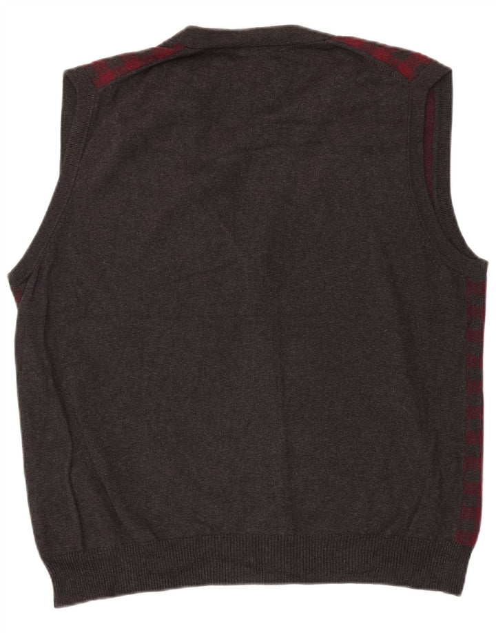 Nautica Mens Sleeveless Cardigan Sweater Large Grey Gingham Cotton