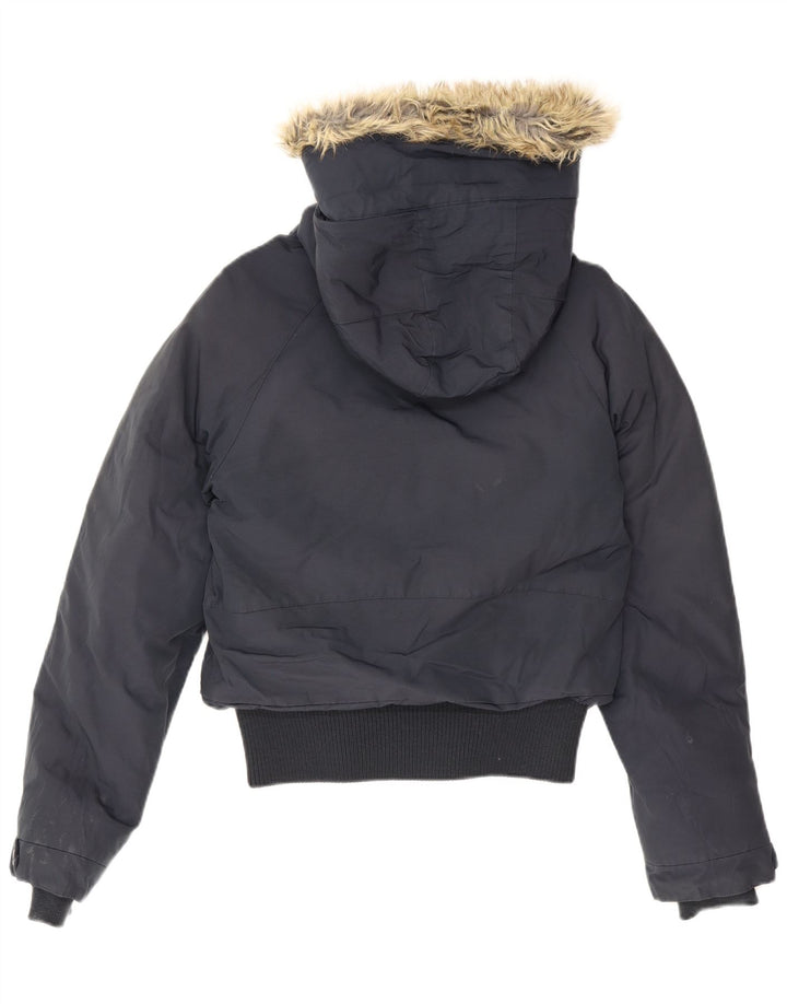Woolrich Womens Hooded Padded Jacket UK 12 Medium Navy Blue Cotton