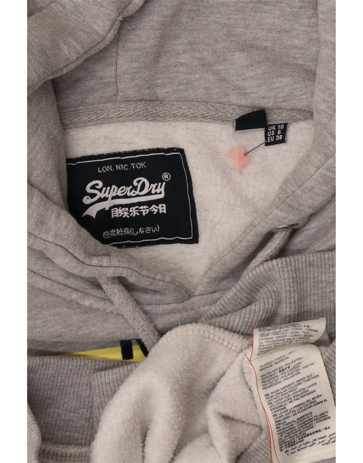 SUPERDRY Womens Graphic Hoodie Jumper UK 10 Small Grey Cotton