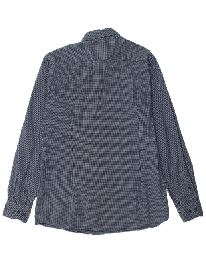 Massimo Dutti Mens Shirt Medium Navy Blue Check Cotton