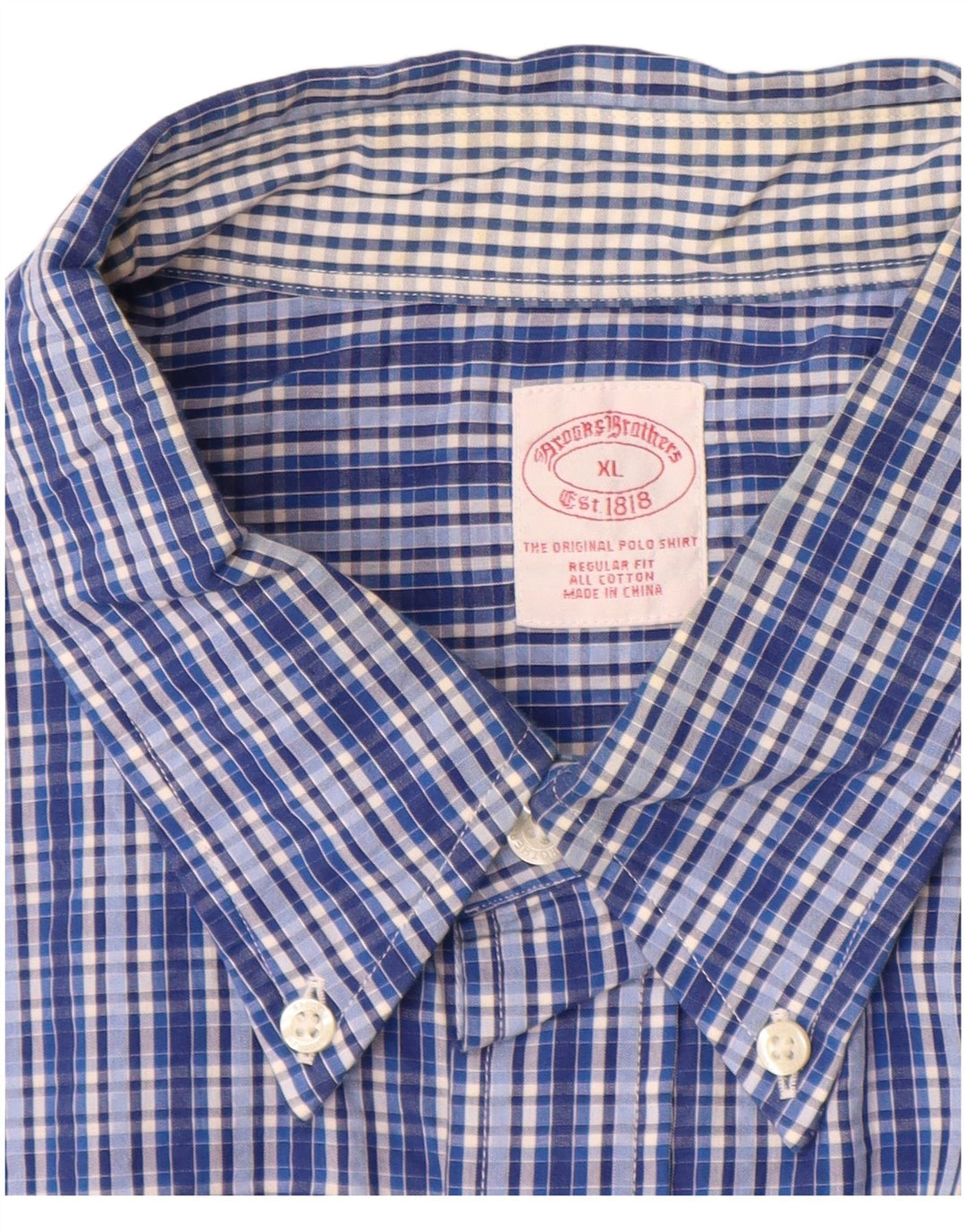 BROOKS BROTHERS Mens Short Sleeve Regular Fit Shirt XL Blue Check Cotton