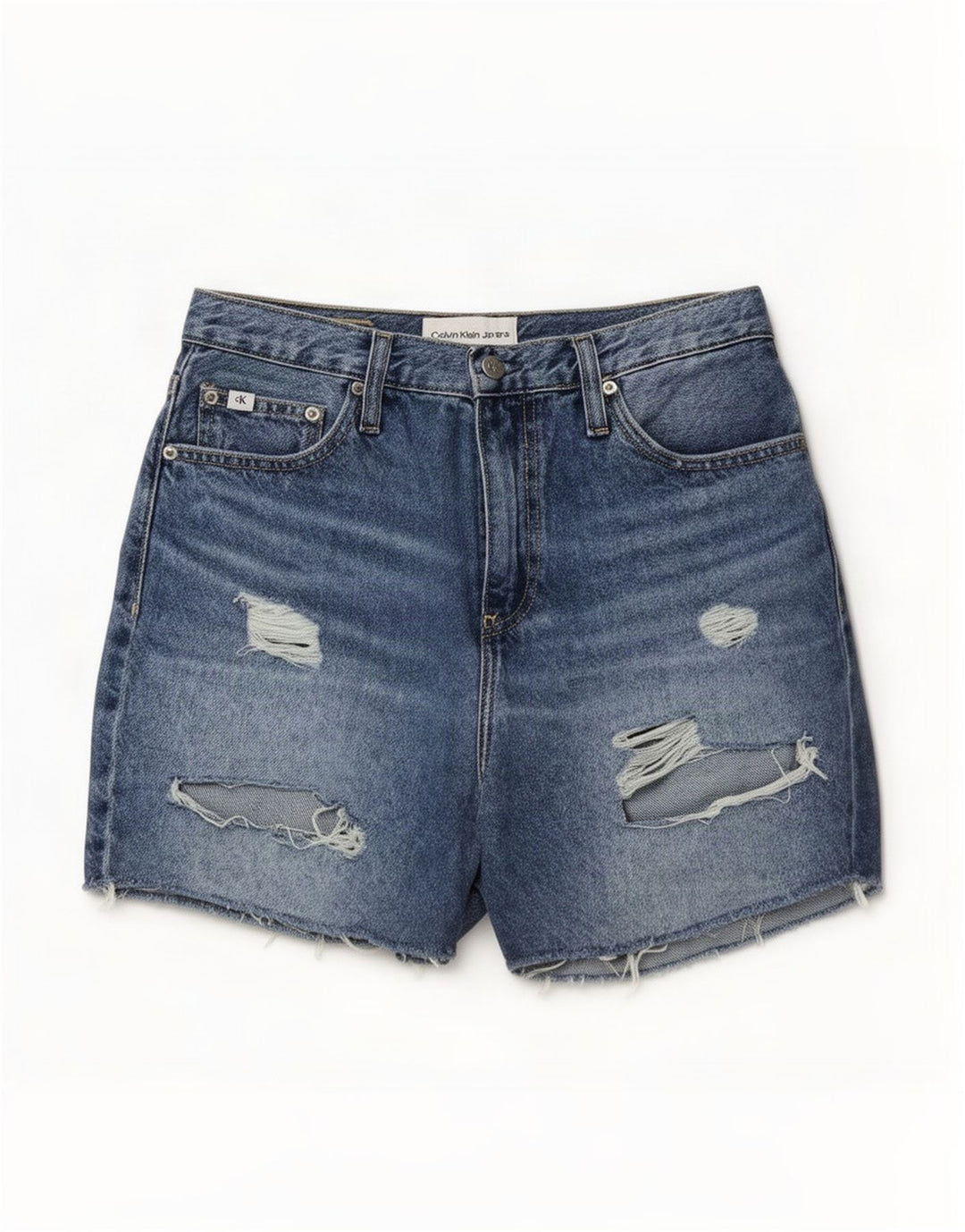 Calvin Klein Womens Distressed Denim Shorts W29 Medium Blue Cotton