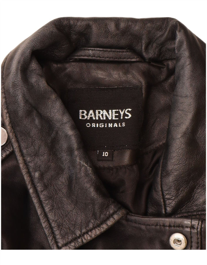BARNEYS Womens Leather Biker Jacket UK 10 Small  Black Leather