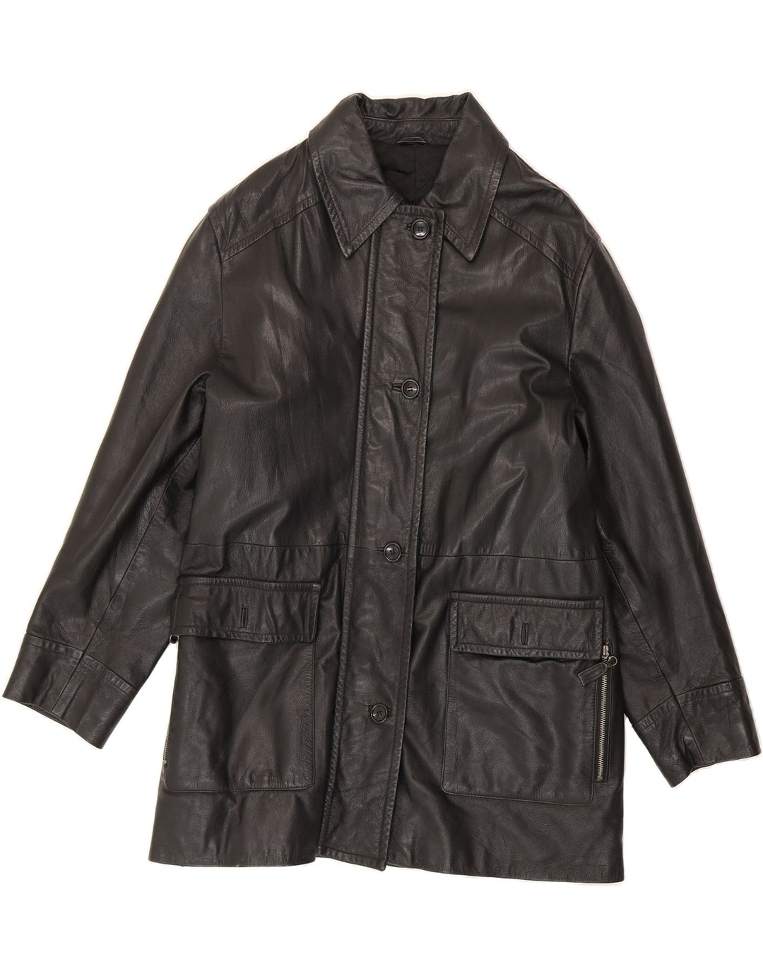 PRISMA Womens Leather Coat UK 14 Large  Black Leather Vintage Prisma and Second-Hand Prisma from Messina Hembry 