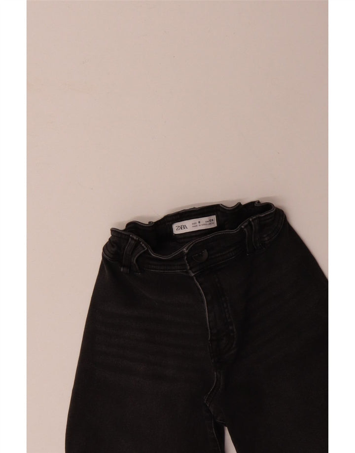 ZARA Girls High Waist Wide Leg Jeans 7-8 Years W22 L21 Black Cotton
