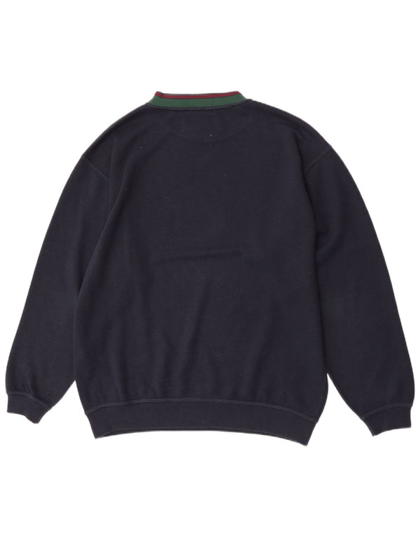 Vintage Mens Graphic Regular Fit Sweatshirt Jumper Large Navy Blue Cotton