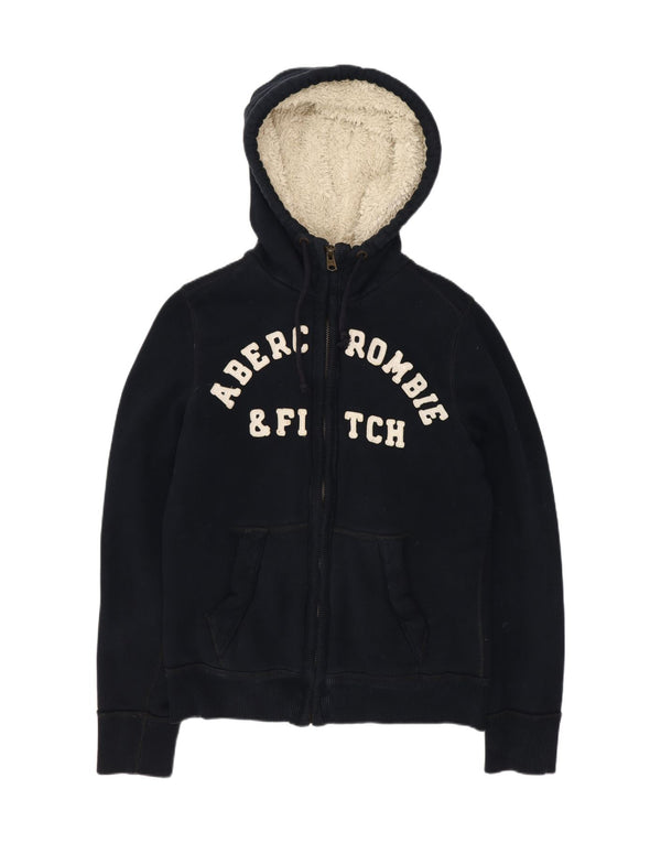 Abercrombie & Fitch Mens Graphic Sherpa Zip Hoodie Sweater Small Navy Blue
