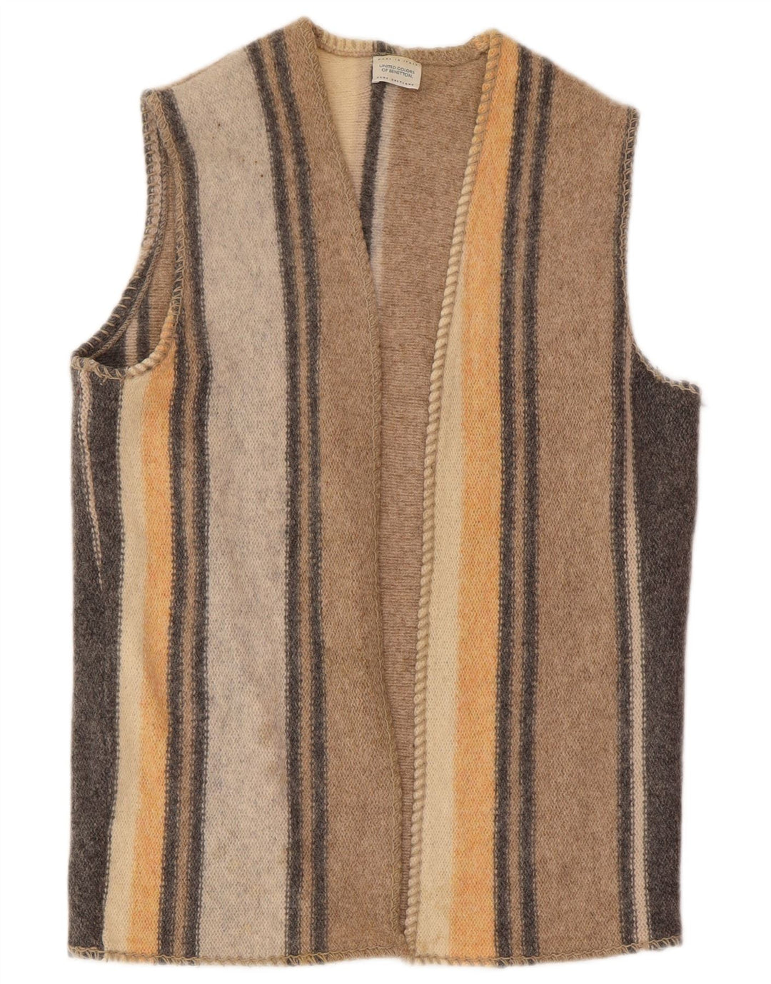 Benetton Womens Sleeveless Cardigan Sweater UK 16 Large Multicoloured Wool