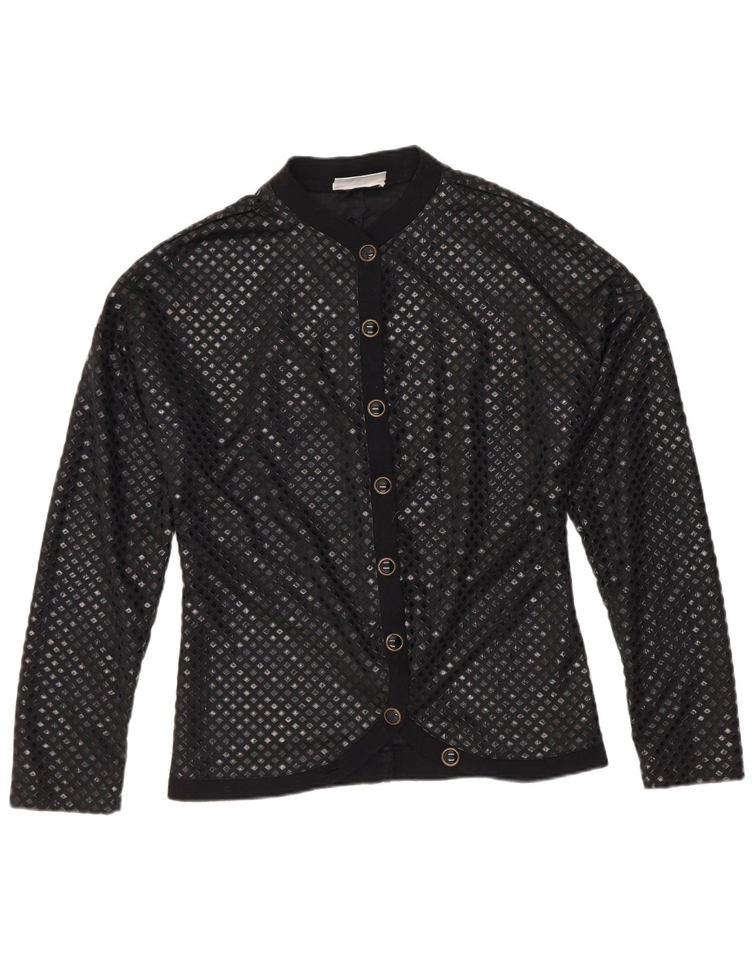 Vintage Womens Shirt Blouse UK 12 Medium Black Geometric Polyamide