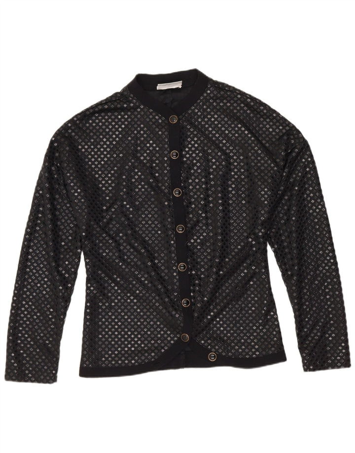 Vintage Womens Shirt Blouse UK 12 Medium Black Geometric Polyamide