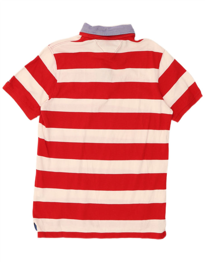 TOMMY HILFIGER Mens Slim Fit Rugby Polo Shirt Large Red Striped Cotton