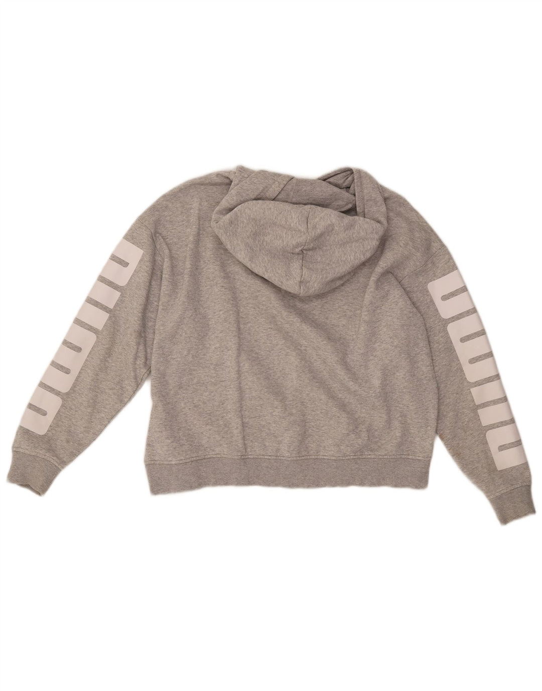 PUMA Womens Graphic Oversized Hoodie Jumper UK 16 Large Grey Cotton