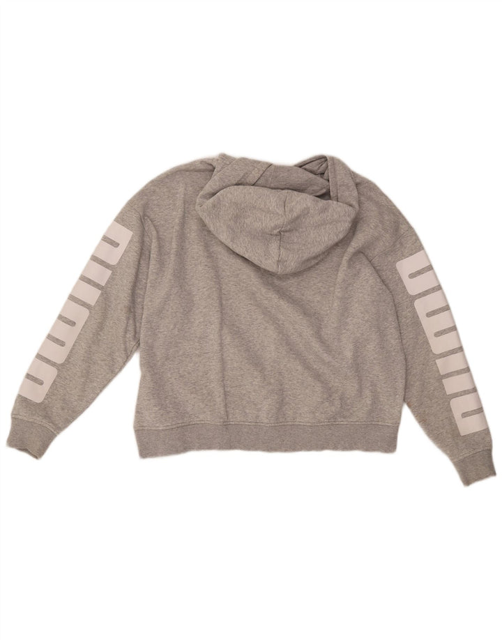 PUMA Womens Graphic Oversized Hoodie Jumper UK 16 Large Grey Cotton