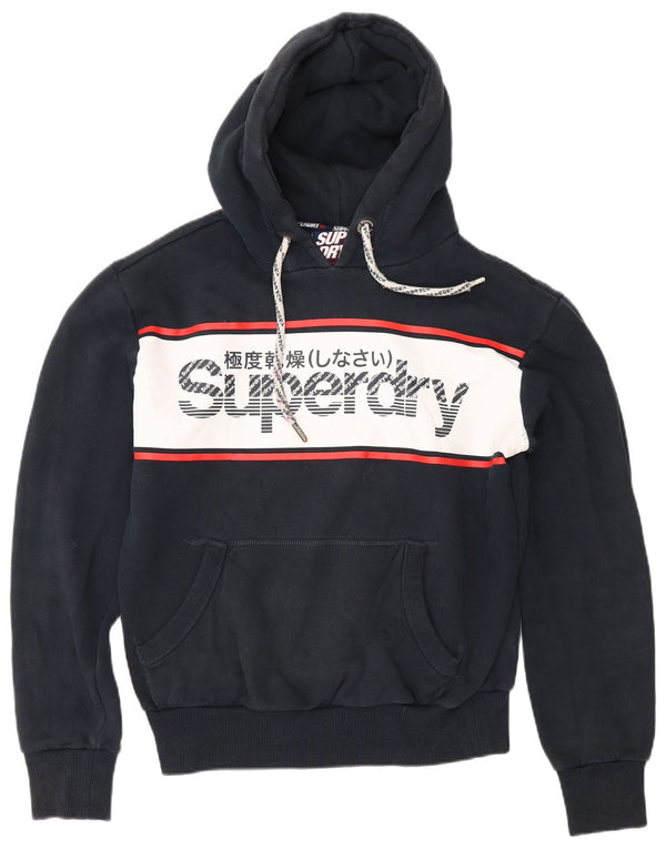 Superdry Mens Graphic Hoodie Jumper Small Navy Blue Colourblock Cotton