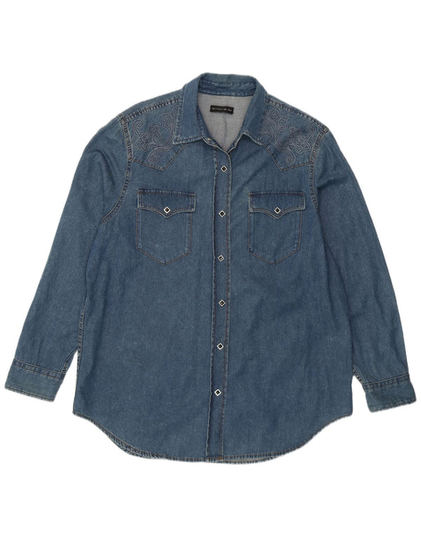 Etro Womens Oversized Denim Shirt IT 46 Large Blue Floral Cotton