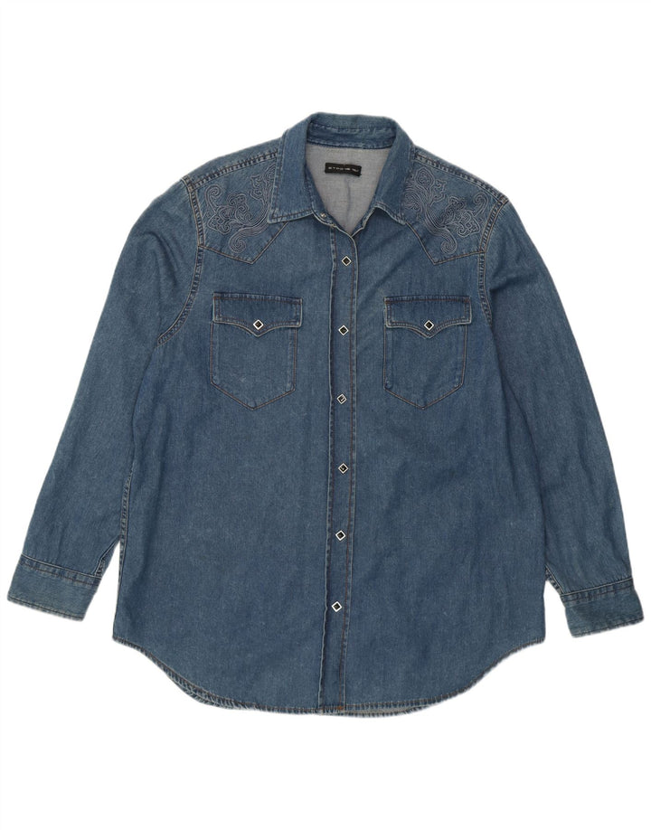 Etro Womens Oversized Denim Shirt IT 46 Large Blue Floral Cotton