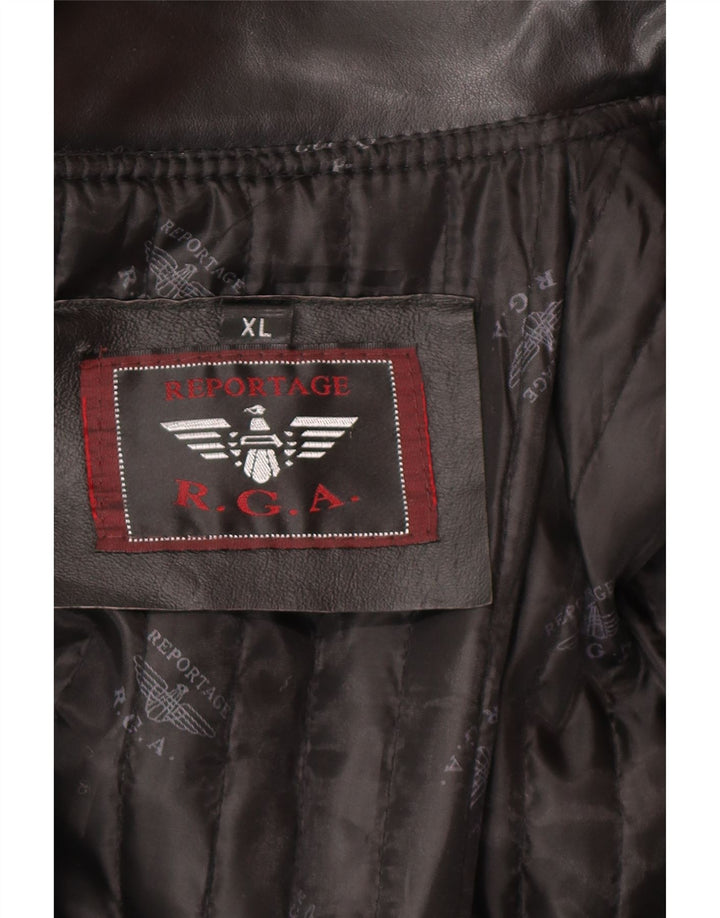 REPORTAGE Mens Leather Coat UK 42 XL Black