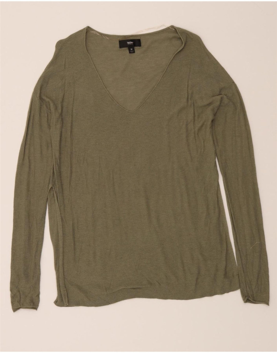 MOSSIMO Womens Longline V-Neck Jumper Sweater UK 14 Medium Green Nylon Vintage Mossimo and Second-Hand Mossimo from Messina Hembry 