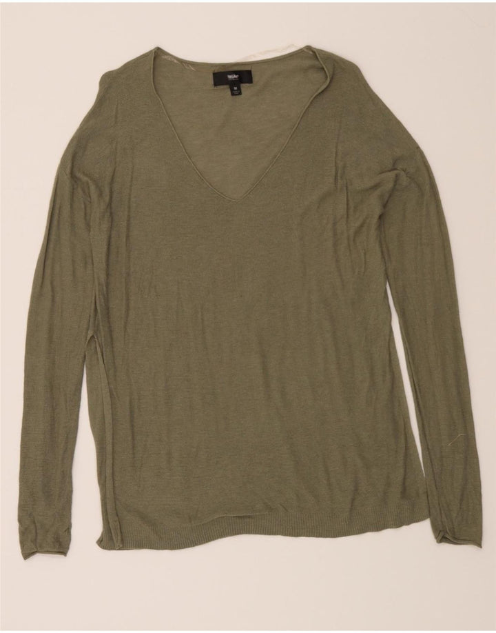 MOSSIMO Womens Longline V-Neck Jumper Sweater UK 14 Medium Green Nylon Vintage Mossimo and Second-Hand Mossimo from Messina Hembry 