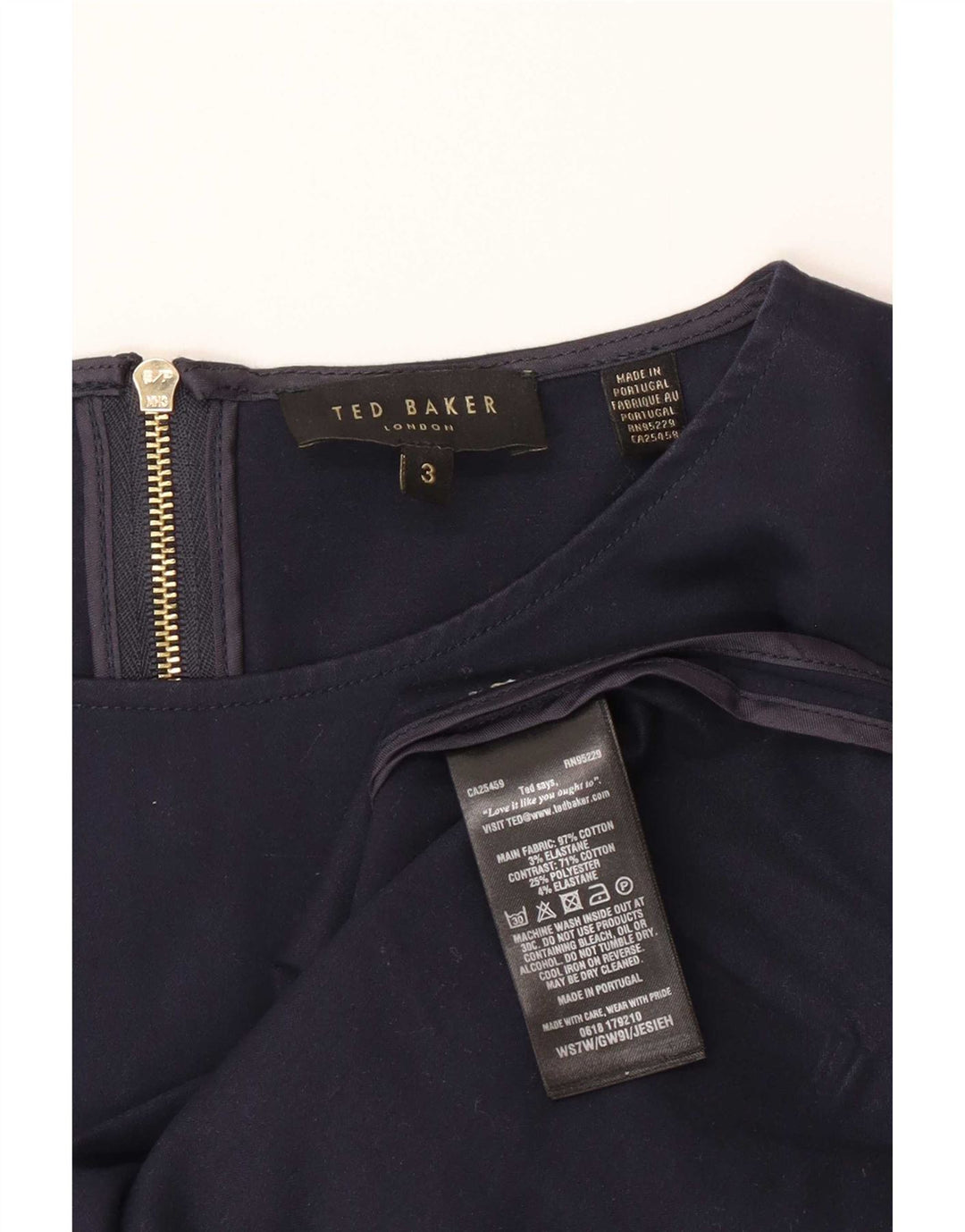 Ted Baker Womens 3/4 Sleeve Blouse Top Size 3 Medium Navy Blue Pinstripe