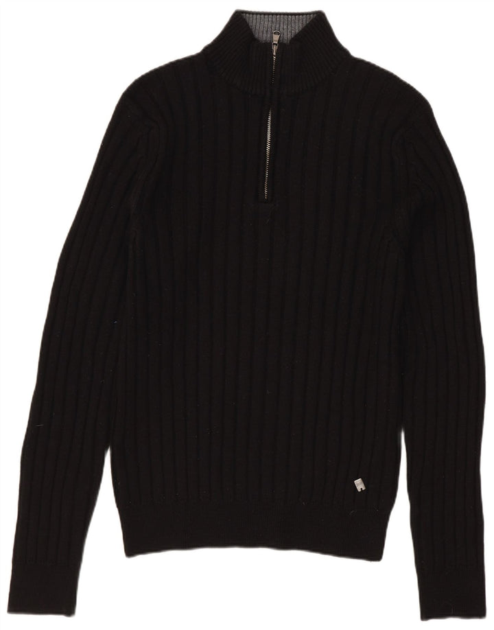 Rifle Mens Zip Neck Jumper Sweater Medium Black Merino Wool