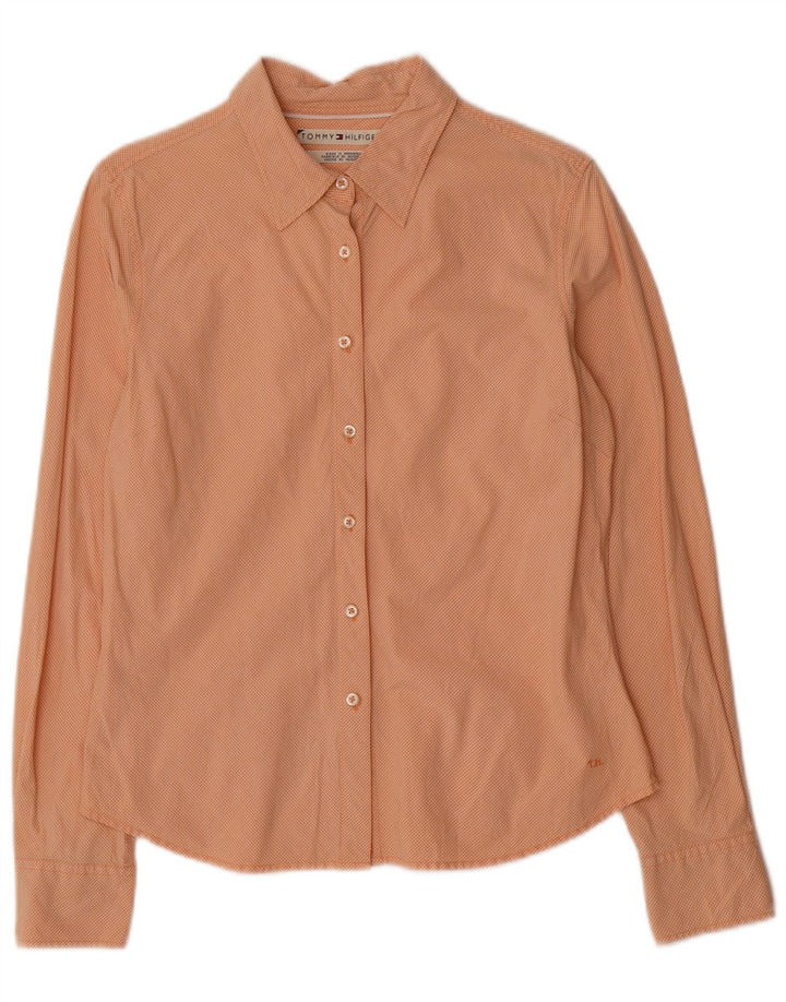 Tommy Hilfiger Womens Shirt US 8 Medium Orange Gingham Cotton