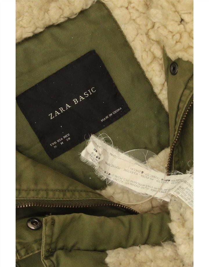 Zara Womens Hooded Parka Jacket UK 14 Medium Khaki Polyester