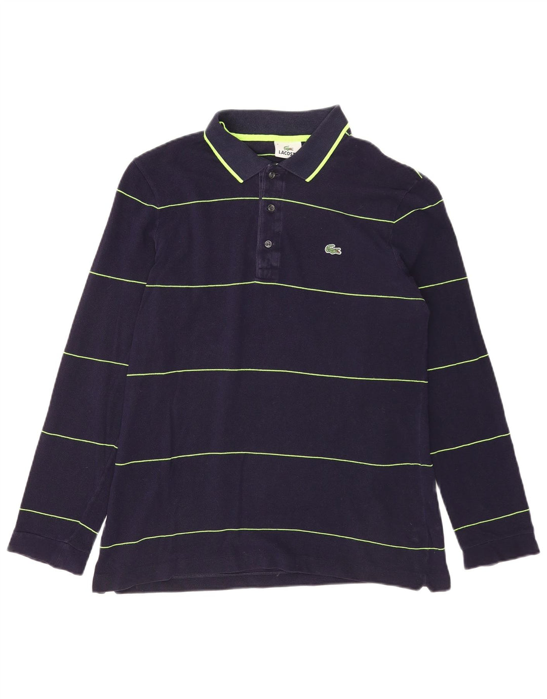 LACOSTE Mens Long Sleeve Polo Shirt Size 4 Medium Navy Blue Striped Cotton